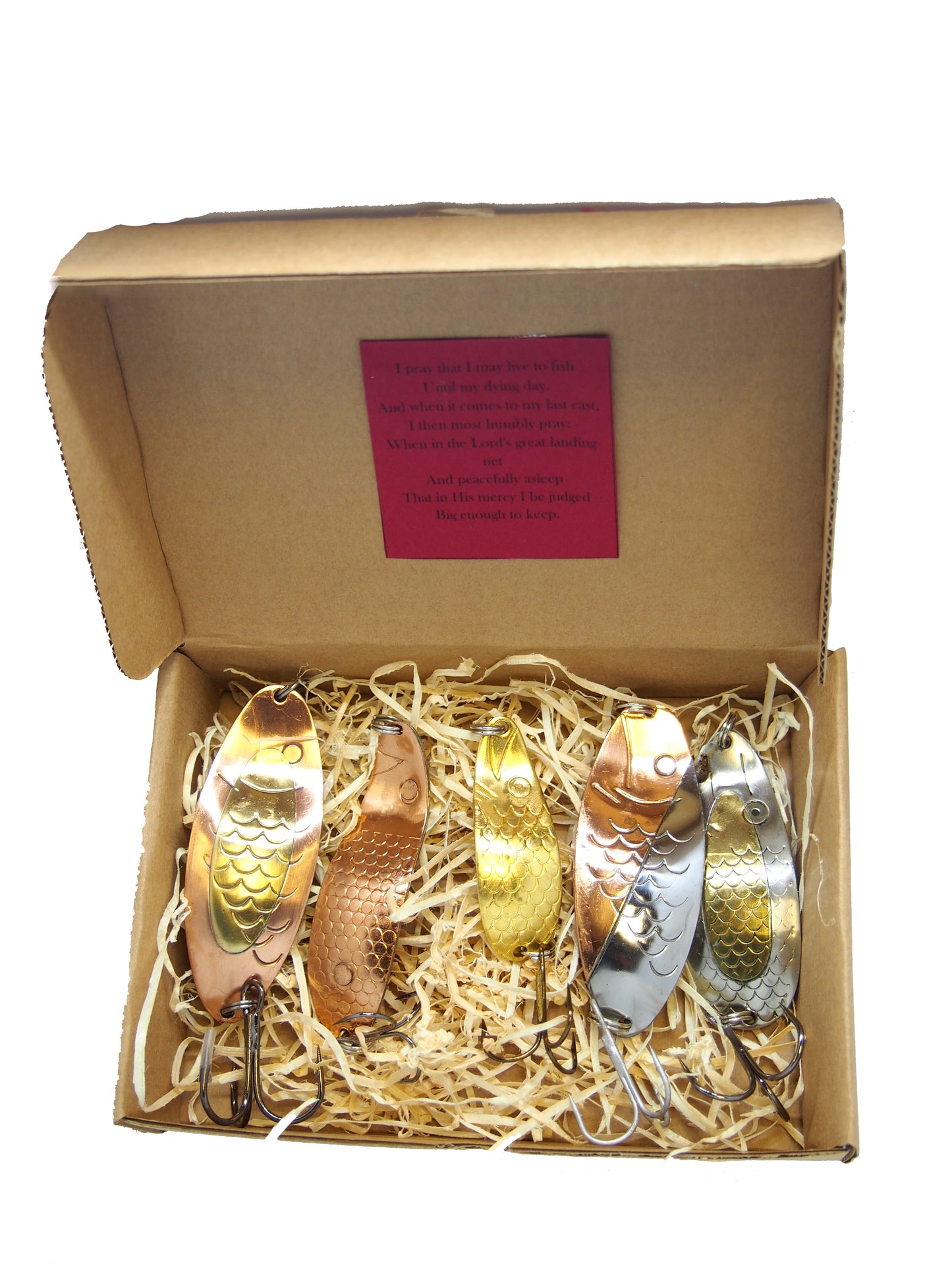 Handmade fishing spoon, copper pike spoon lures, fishing spoons for bass, brass lures, gold lures in a box 5 pieces