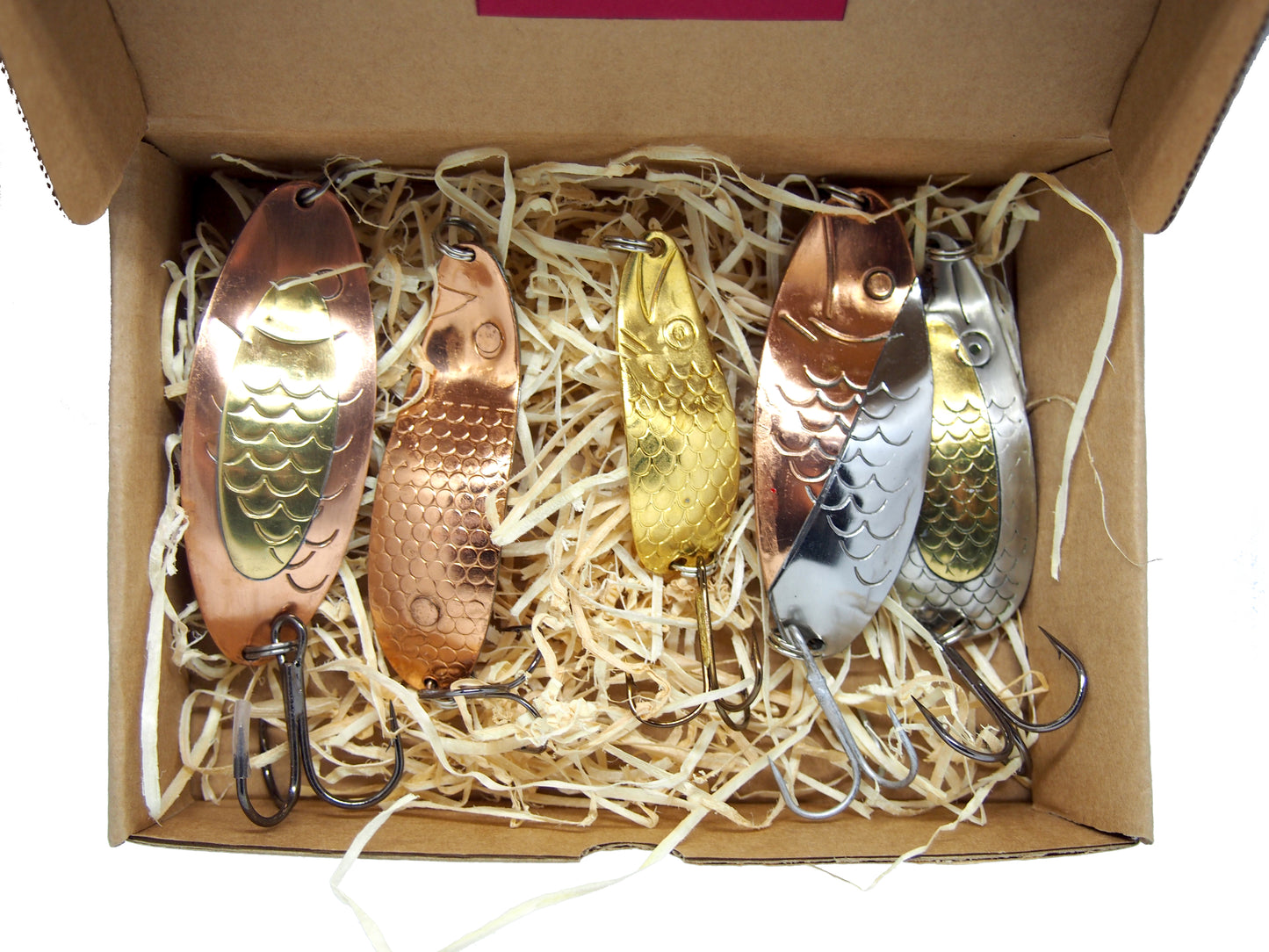Handmade fishing spoon, copper pike spoon lures, fishing spoons for bass, brass lures, gold lures in a box 5 pieces