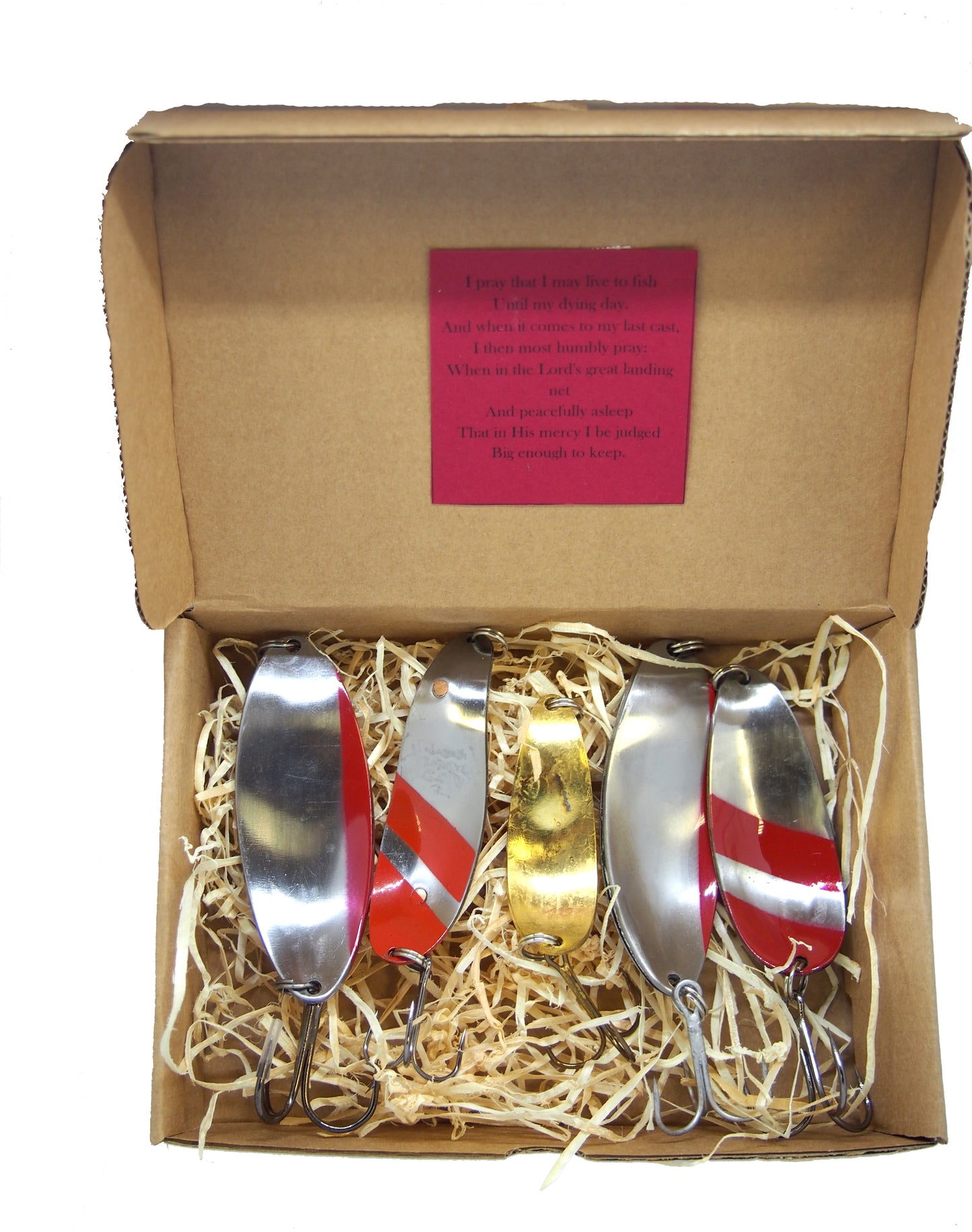 Handmade fishing spoon, copper pike spoon lures, fishing spoons for bass, brass lures, gold lures in a box 5 pieces