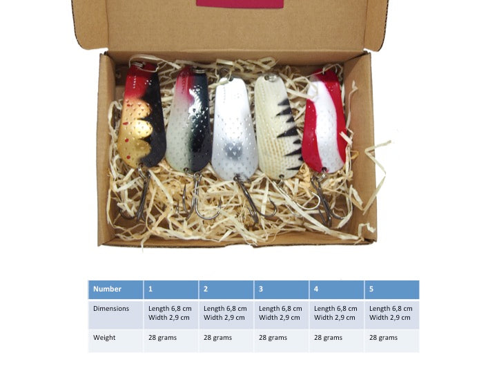 Classic Fishing Spoon Gift Set, Metal Lures for Pike & Salmon, Jura fishing spoons 5 pcs