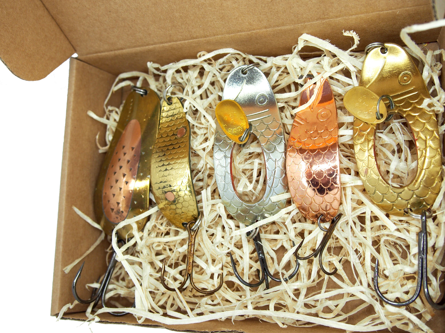 unique fishing lure set – 5 Copper Spoons in a Handmade gift box