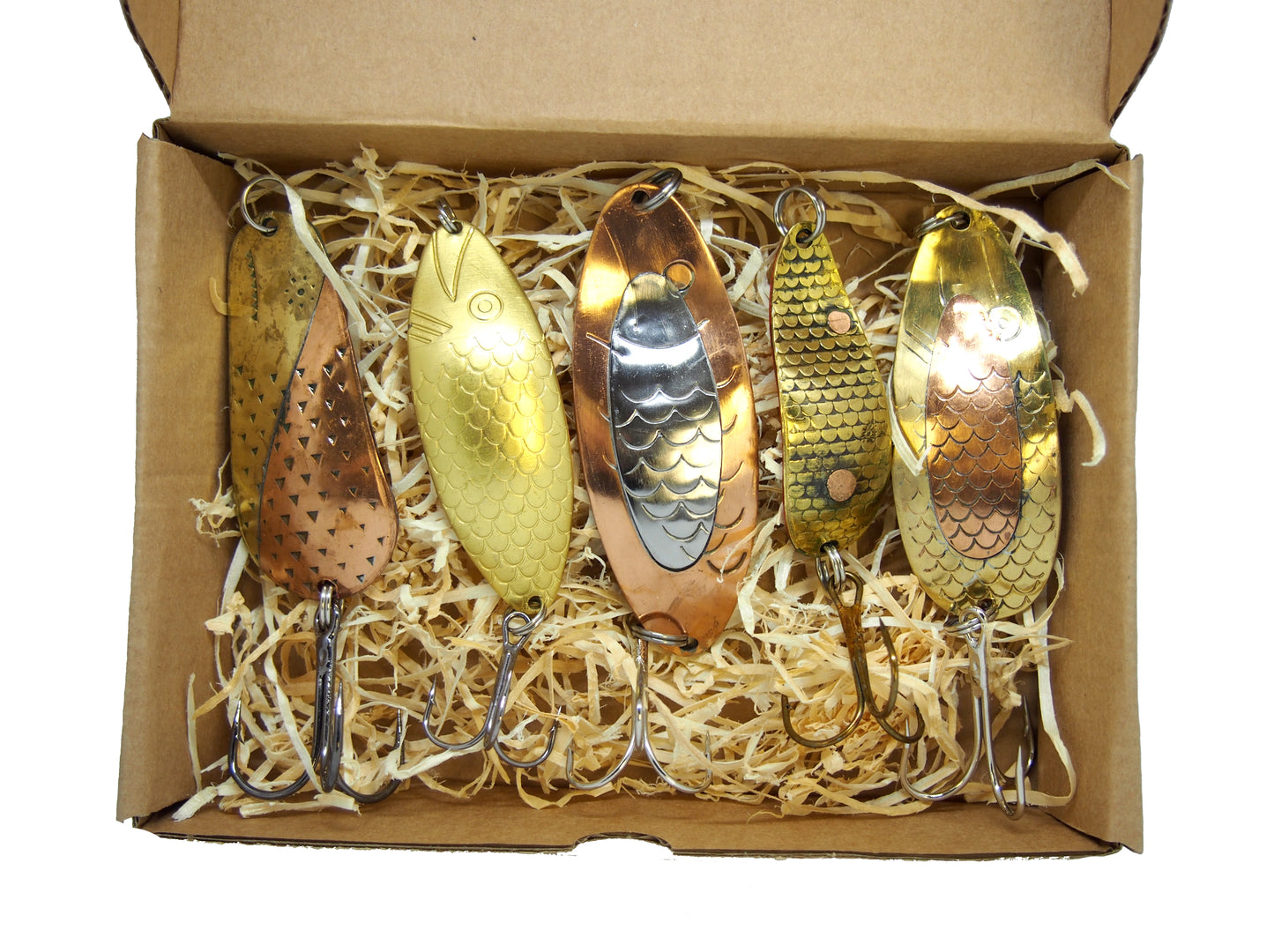 handmade fishing spoon lures, casting spoon for pike, bass fishing spoons in a gift box 5 pieces