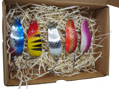 salmon fishing spoons, pike fishing lure, fishing spoon set for angler, metal lures 5pcs