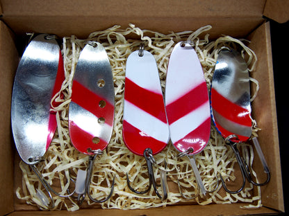 pike fishing spoons, classic fishing lure set for bass fishing, old-school lure set in a gift box