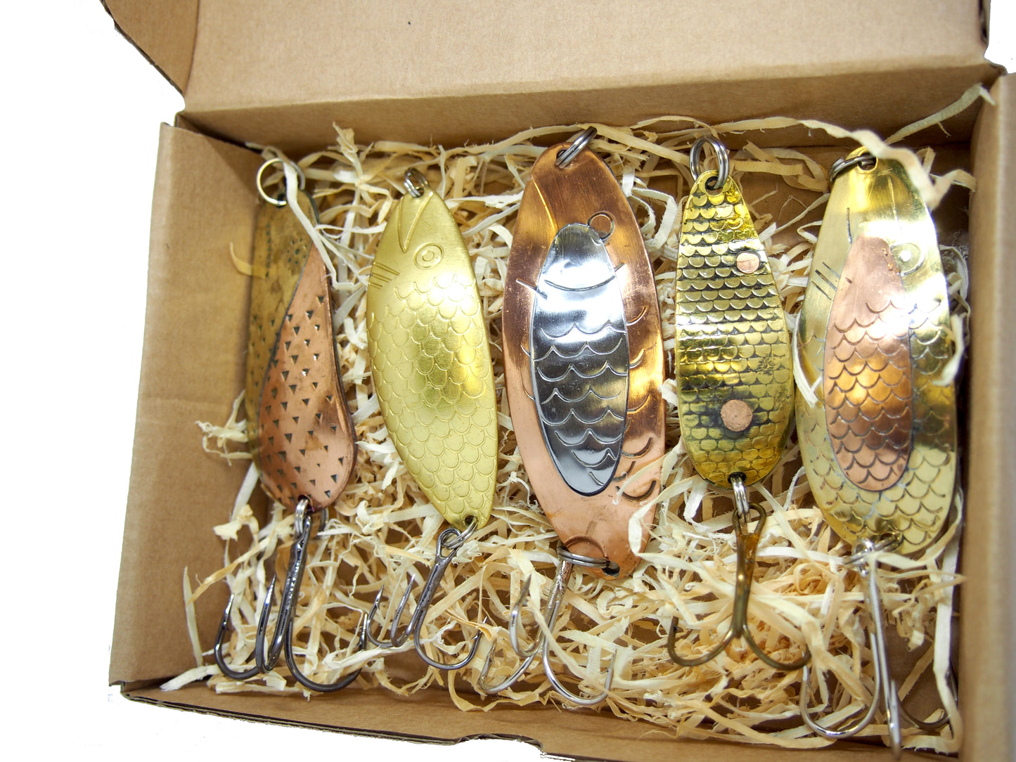 handmade fishing spoon lures, casting spoon for pike, bass fishing spoons in a gift box 5 pieces