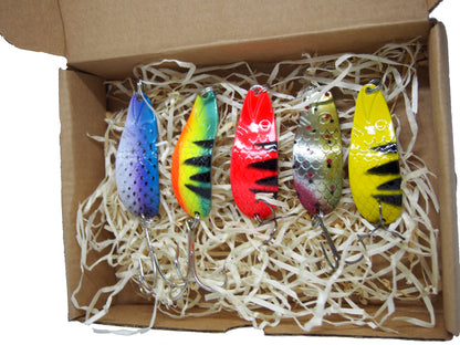 fishing spoon set, metal fishing spoons, salmon lures, pike tackle, trout lures