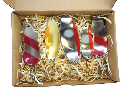 handmade fishing spoon lures, casting spoon for pike, bass fishing spoons in a gift box 5 pieces