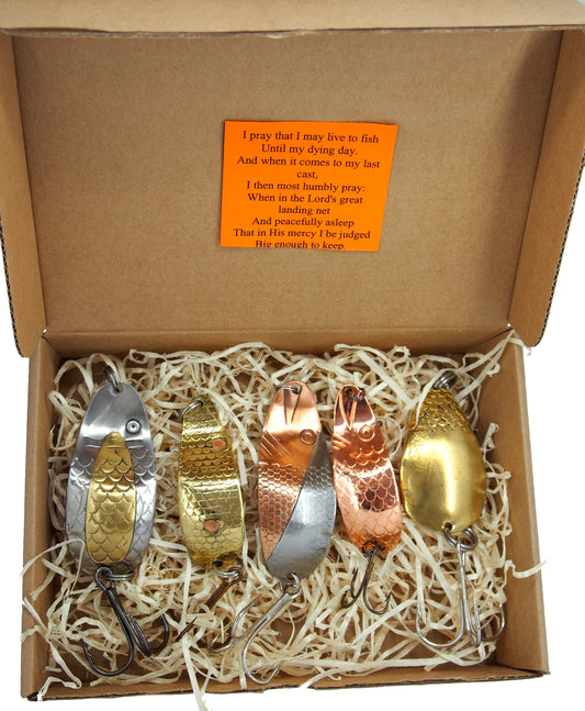 Gift Box of 5 Classic Handmade Premium fishing spoons for pike fishing
